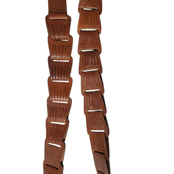 Eddie Bauer Brown Woven Leather Belt XL 46 Boho Brass Buckle - Picture 2 of 13